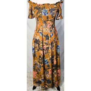 Urban Outfitters Kimchi Blue Midi Dress Floral Boho Long A Line Brown Festival